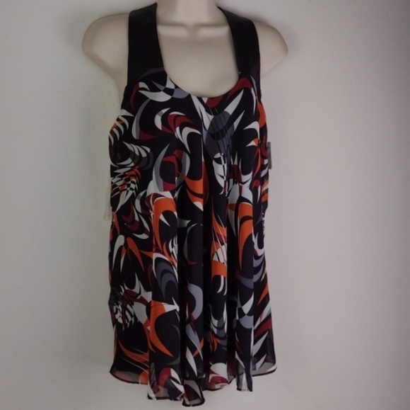 BISOU BISOU Black Very Leather Like Strap Modern Art Graphic Captivating Tank - Picture 13 of 16